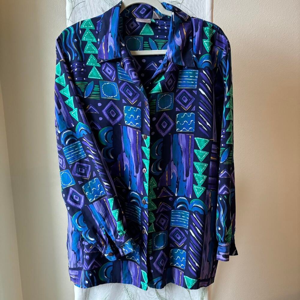 Vintage 80s 90s Purple Funky Men’s Button-up Long Sleeve Shirt